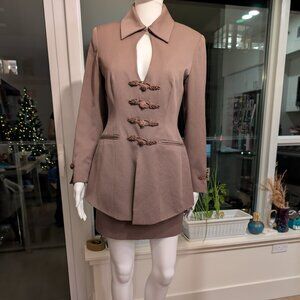 Vintage Wayne Rogers Skirt Jacket Suit Set Wool Tux Tail Size 2 Lined Asian 2pc